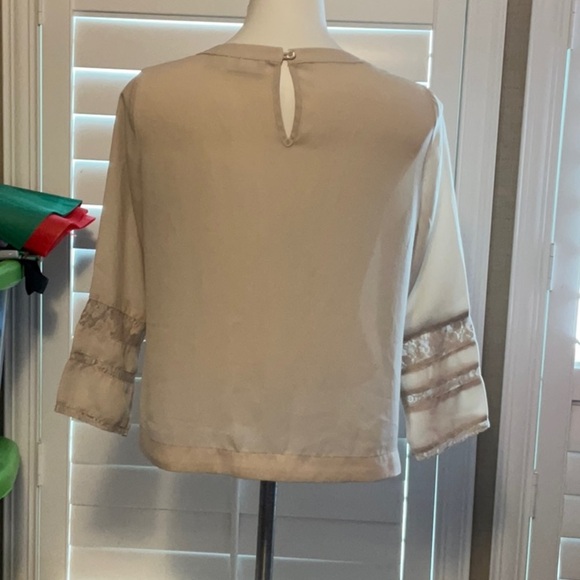 New York & Company Cream Blouse with Lace Accents - Picture 5 of 11